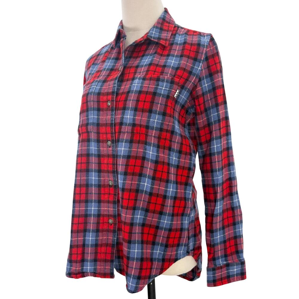 Vans Women’s Small Plaid Flannel Button Down Shirt Red Blue